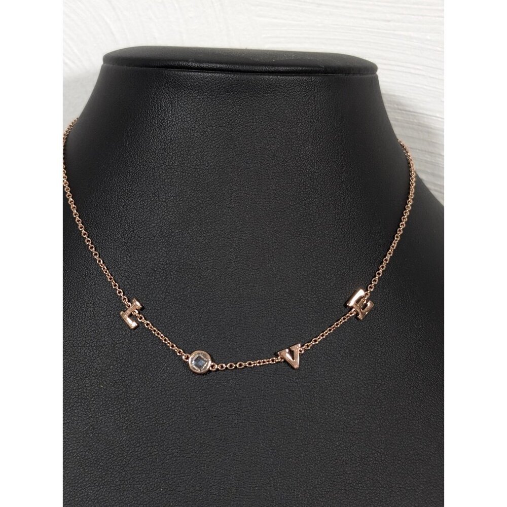 Pura‎ Vida Rose Gold Tone LOVE Crystal Dainty Necklace 17 inches